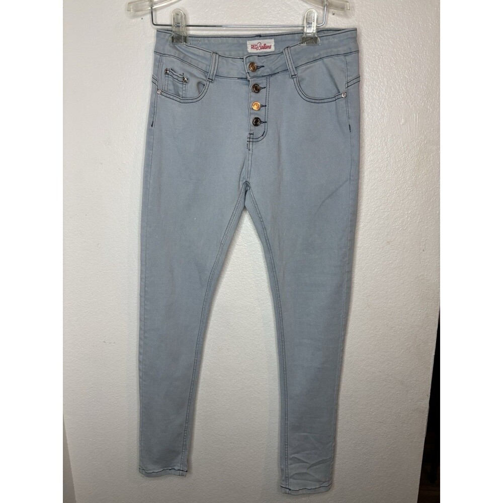 Red Bottoms Light Wash Button Fly Skinny Jeans 5/27 High Rise Stretch Fit Y2K